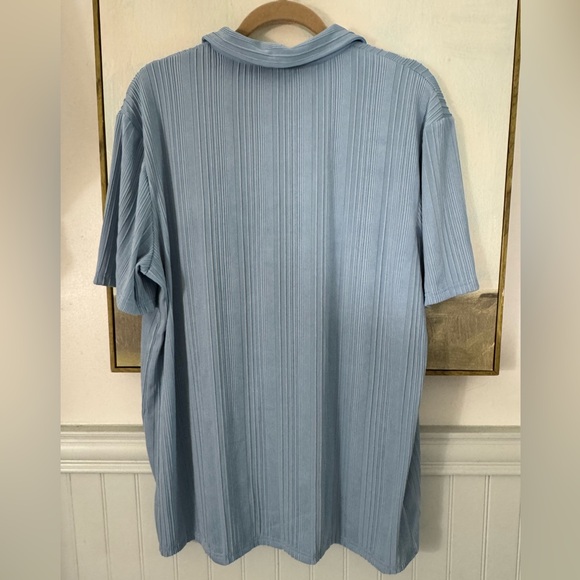 PAUL JONES Mens Textured Knit Polo Shirt Light Blue Stretchy Golf Shirt Lg NWT - Picture 6 of 7